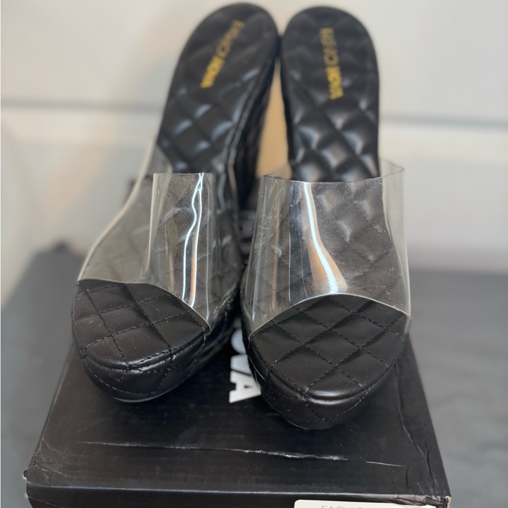 Fashion Nova Black Quilted Platform Sandals